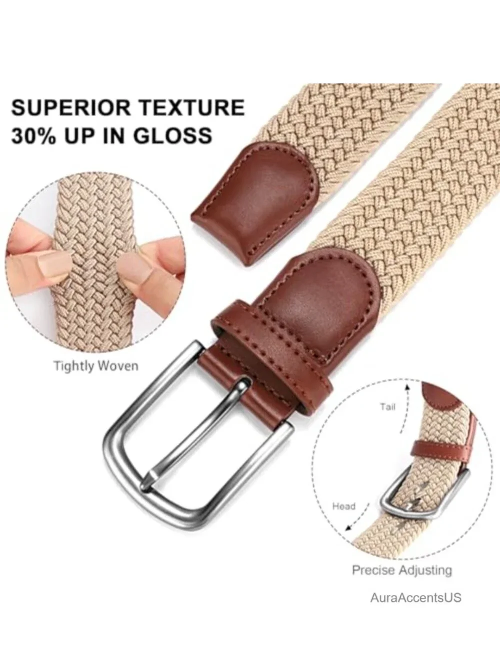 Men's Elastic Stretch Braided Casual Belt with Gift Box